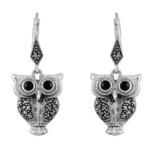 0,36 CT Markasit & Onyx 925 Sterlingsilber Eule Ohrhänger