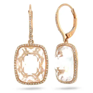 0.37ct Diamond & 12.47ct White Topaz 14k Rose Gold Earring