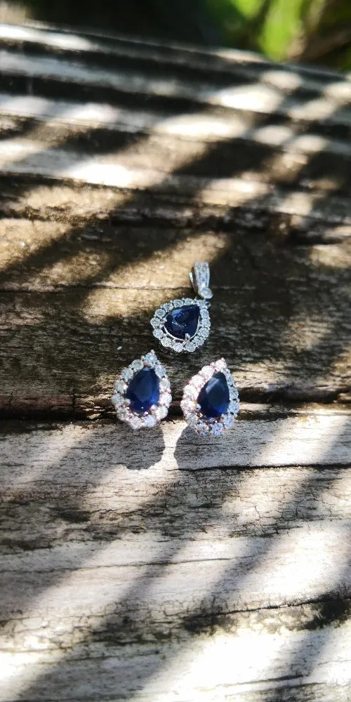 10K White gold Natural Sapphire and Diamond Pendant