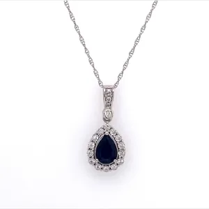 10K White gold Natural Sapphire and Diamond Pendant