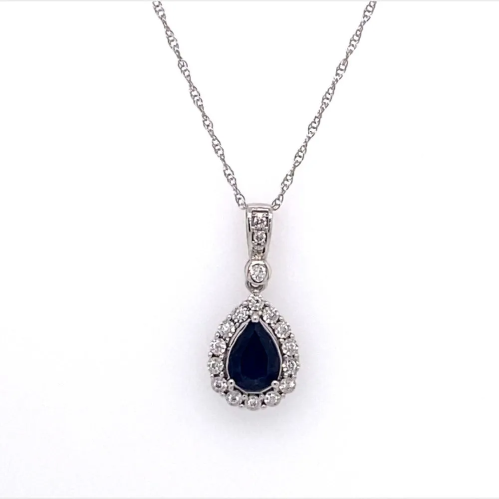 10K White gold Natural Sapphire and Diamond Pendant