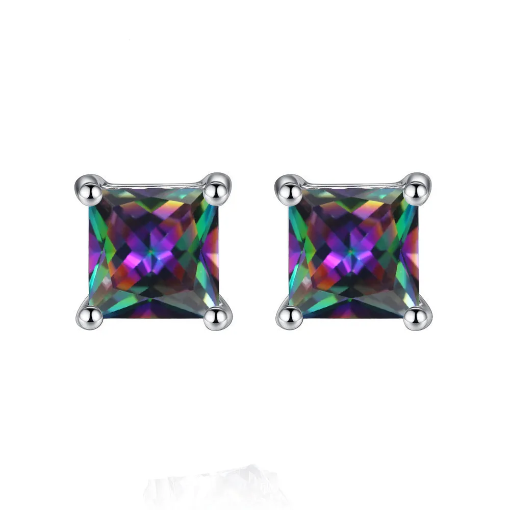 10k White Gold Plated 1 Carat Square Created Mystic Topaz Stud Earrings