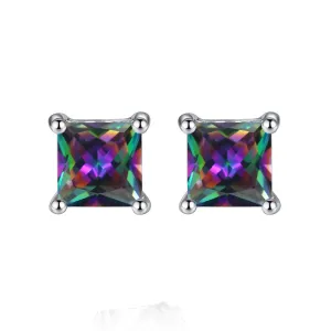 10k White Gold Plated 1 Carat Square Created Mystic Topaz Stud Earrings