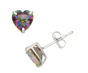 10k White Gold Plated 4 Carat Heart Created Mystic Topaz Stud Earrings