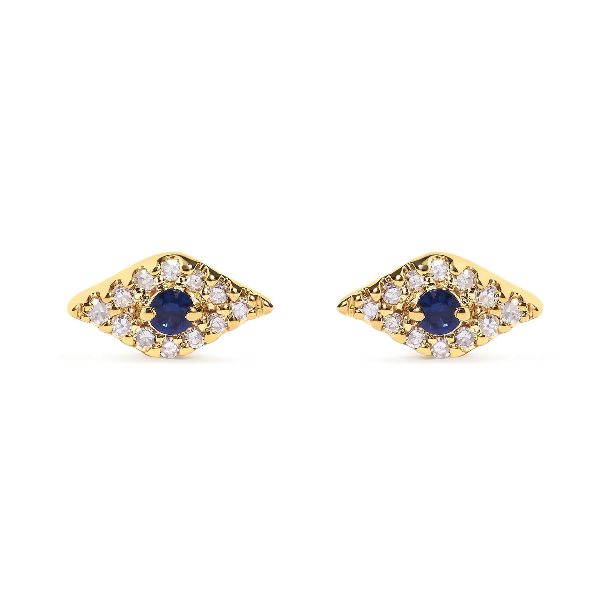 10K Yellow Gold Blue Sapphire and Diamond Accent Evil Eye Stud Earring (H-I Color, I1-I2 Clarity)