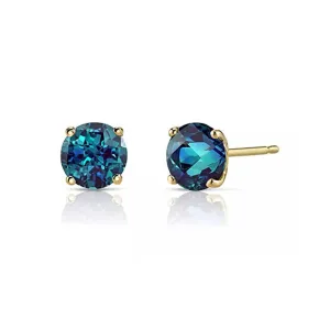 10k Yellow Gold Plated 1/2 Ct Round Created Alexandrite Sapphire Stud Earrings