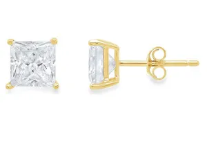 10k Yellow Gold Plated Created White Sapphire 1/2 Carat Princess Cut Stud Earrings
