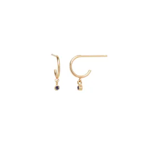 14k Dangling Blue Sapphire Huggie Hoops | September Birthstone