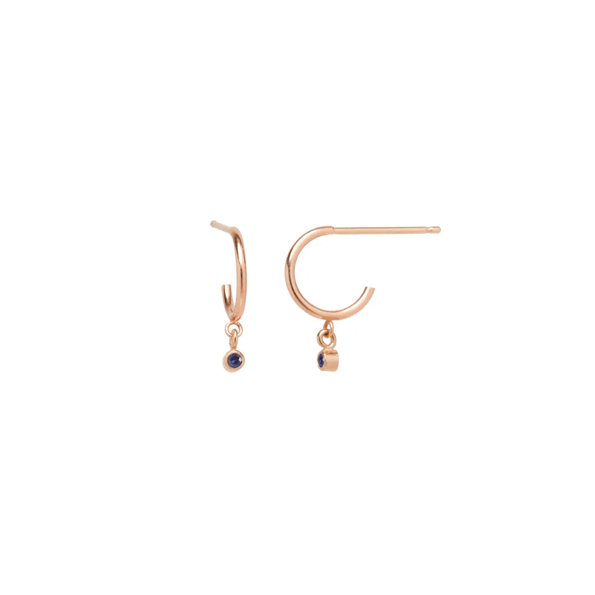 14k Dangling Blue Sapphire Huggie Hoops | September Birthstone