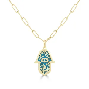 14k Gold & Turquoise Hamsa Necklace