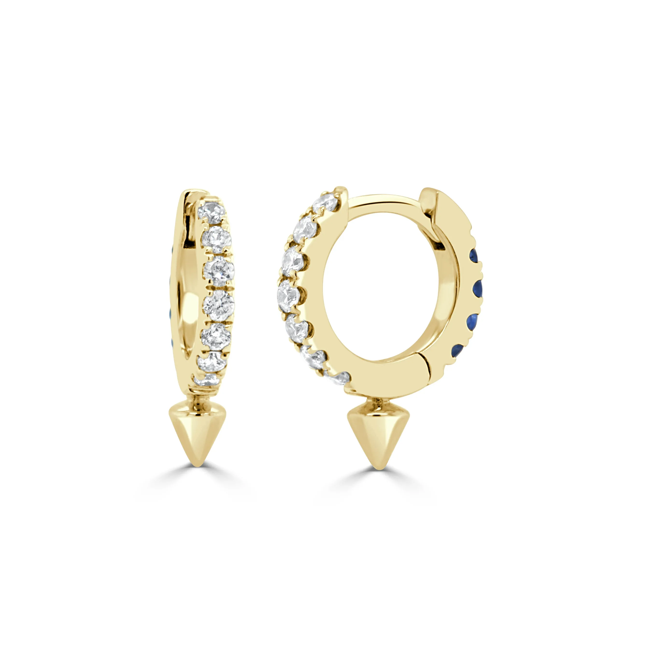 14K Gold Diamond & Sapphire Pointed Huggie Earrings