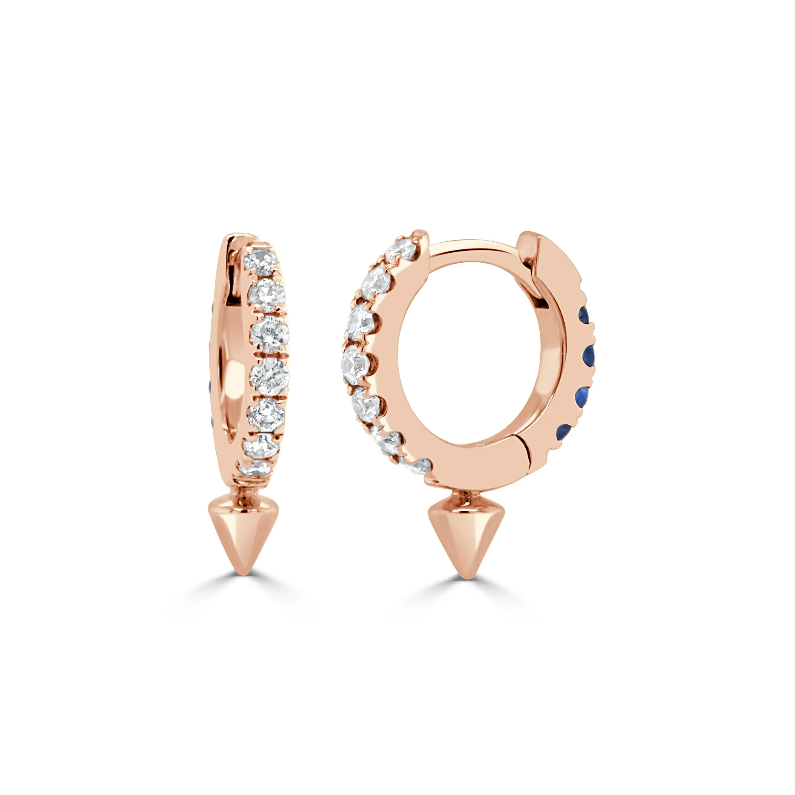 14K Gold Diamond & Sapphire Pointed Huggie Earrings