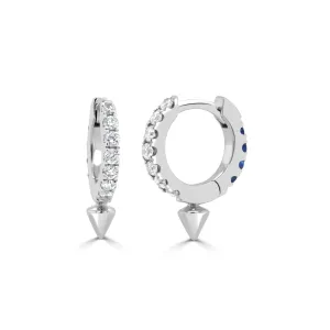 14K Gold Diamond & Sapphire Pointed Huggie Earrings