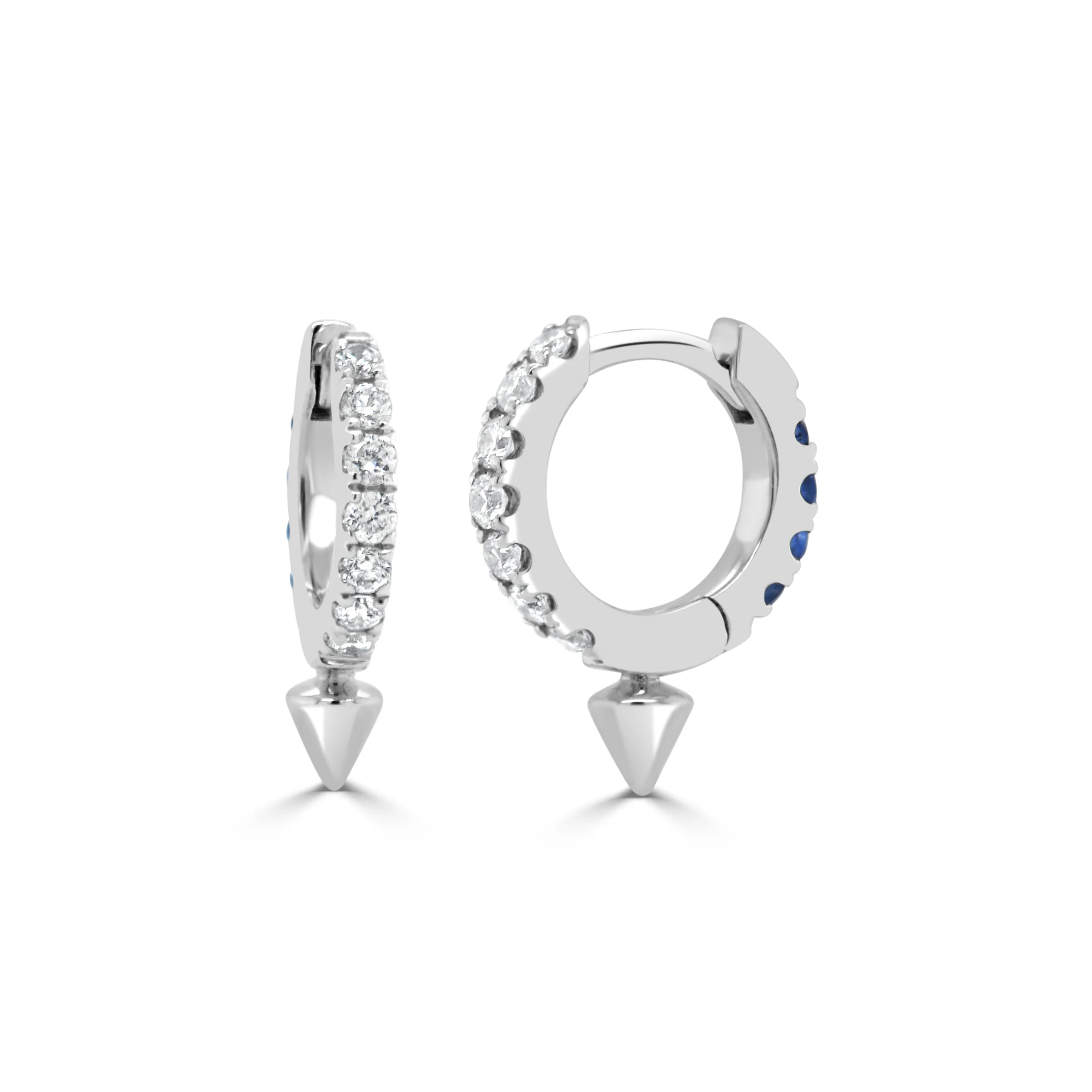 14K Gold Diamond & Sapphire Pointed Huggie Earrings