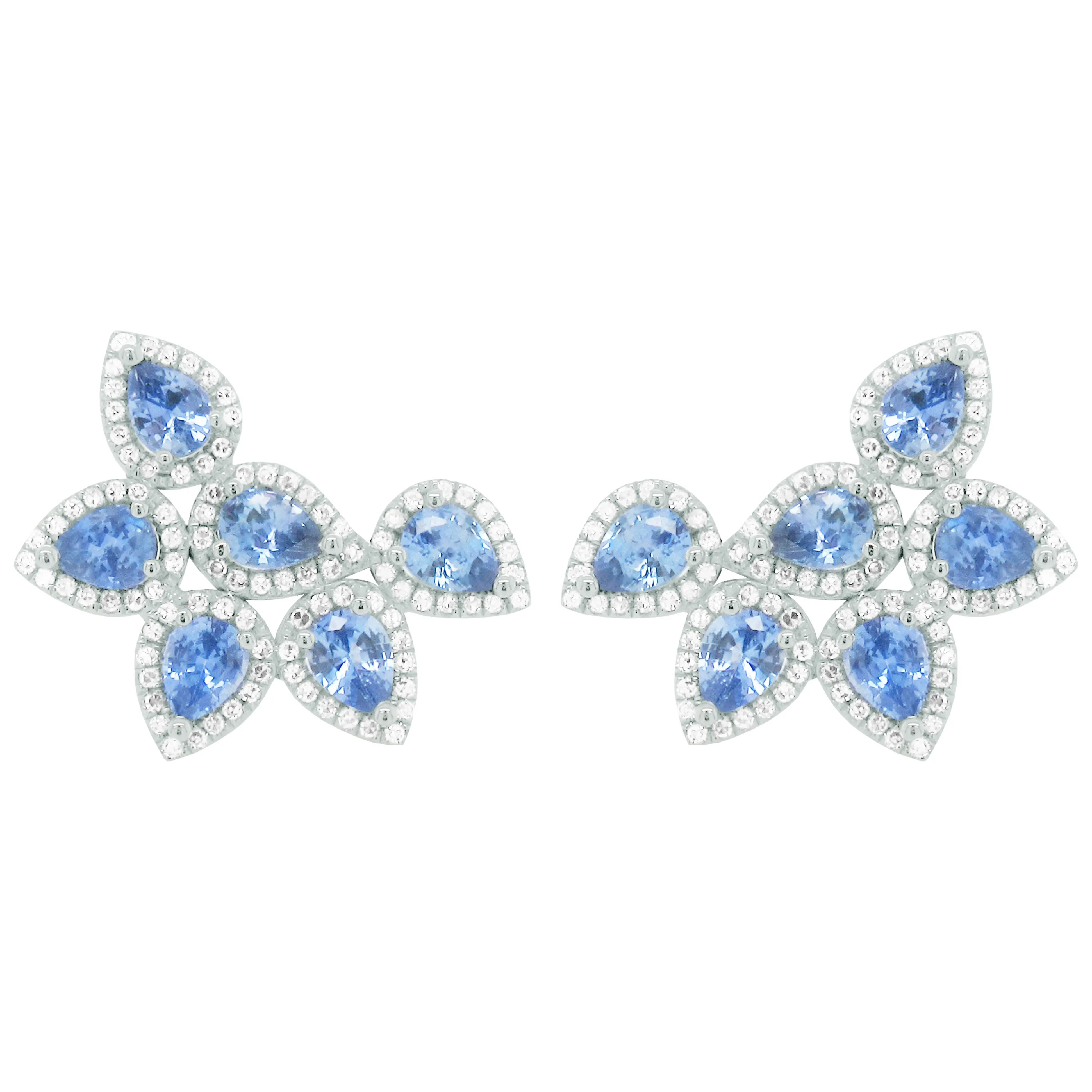 14K GOLD DIAMOND CORNFLOWER BLUE SAPPHIRE ANITA EARRINGS