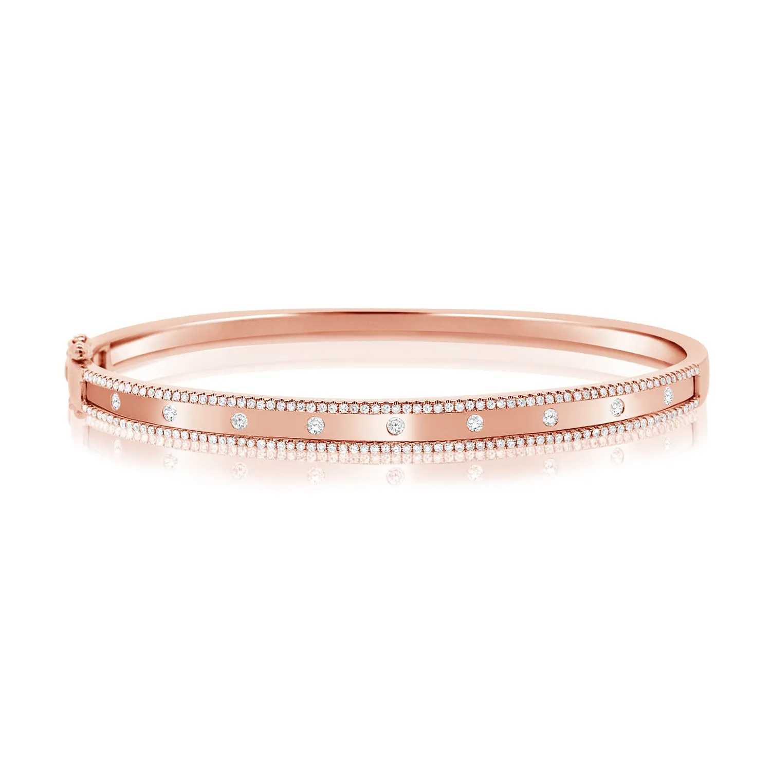 14K Rose Gold Diamond Border Bangle