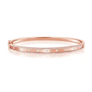 14K Rose Gold Diamond Border Bangle