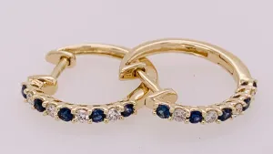 14K Sapphire and Diamond Hoop Earrings