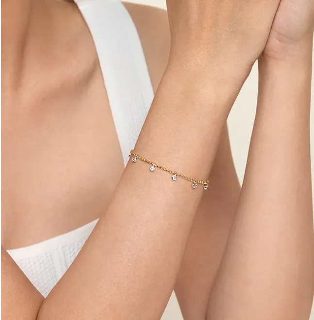 14K White and Yellow Gold Bujukan White Sapphire Droplet Bracelet