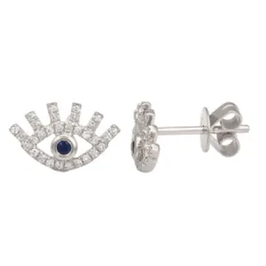 14K White Gold Diamond   Sapphire Mini Evil Eyelash Earrings