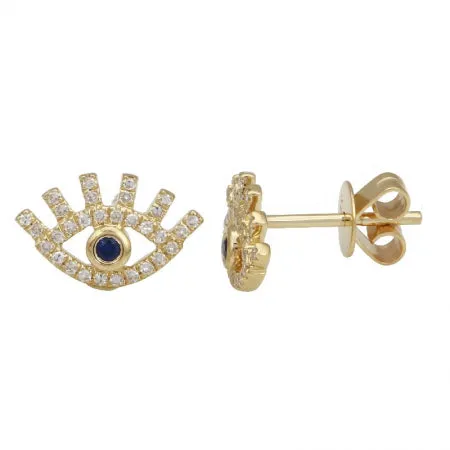 14K White Gold Diamond   Sapphire Mini Evil Eyelash Earrings