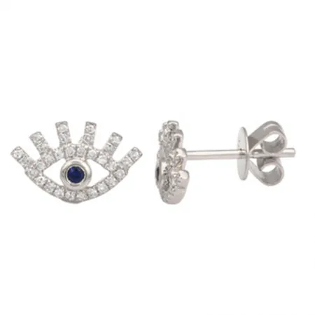 14K White Gold Diamond   Sapphire Mini Evil Eyelash Earrings