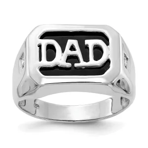 14k White Gold Men's Onyx Diamond Dad Ring