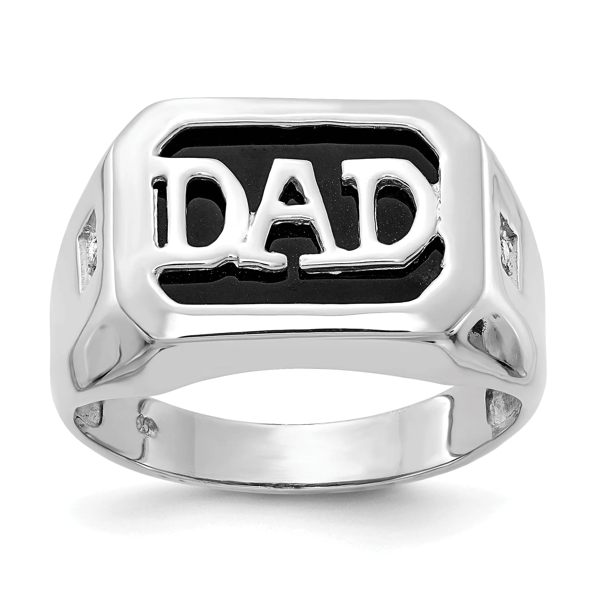 14k White Gold Men's Onyx Diamond Dad Ring