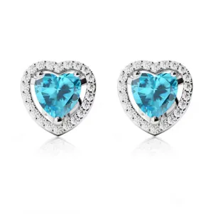 14k White Gold Plated 2 Ct Created Halo Heart Blue Topaz Stud Earrings