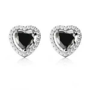 14k White Gold Plated 3 Ct Created Halo Heart Black Sapphire Stud Earrings