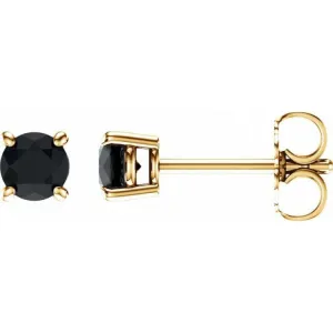 14K Yellow 4 mm Natural Black Onyx Stud Earrings with Friction Post