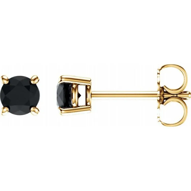 14K Yellow 4 mm Natural Black Onyx Stud Earrings with Friction Post