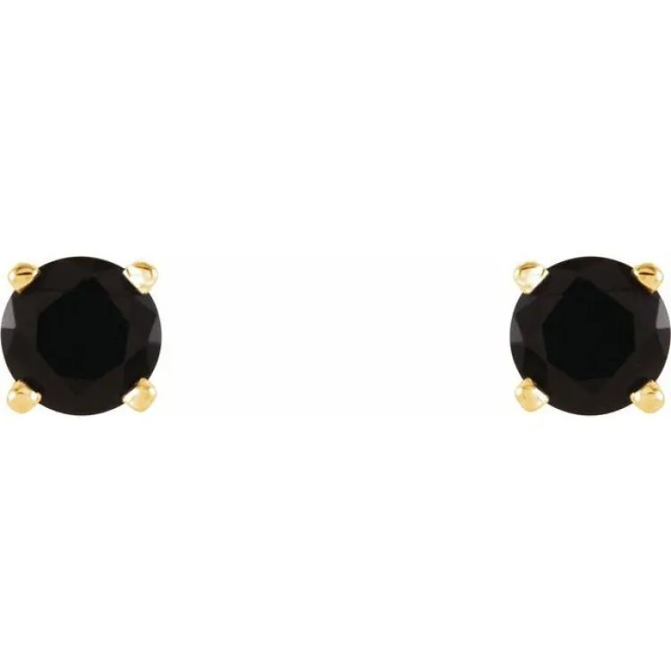 14K Yellow 4 mm Natural Black Onyx Stud Earrings with Friction Post