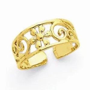 14k Yellow Gold Floral Toe Ring