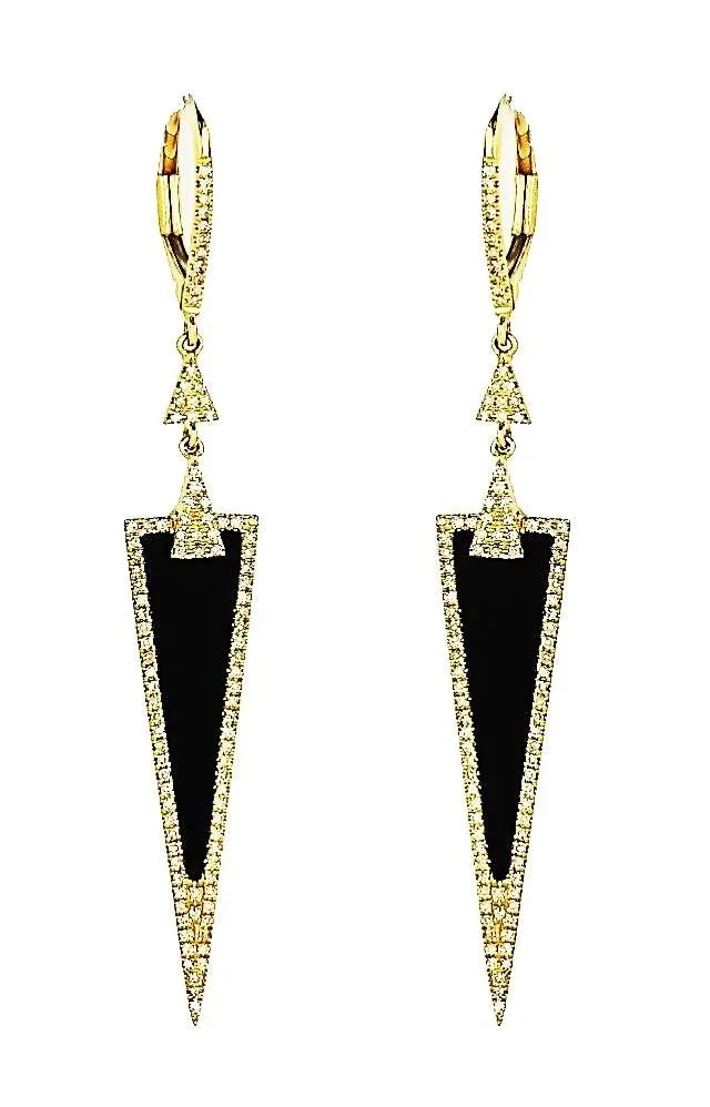 14k Yellow Gold Onyx, 0.25 Ct Diamond Earring