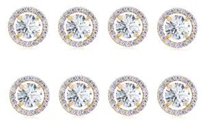 14k Yellow Gold Plated 2Ct Round White Sapphire Set Of Four Halo Stud Earrings