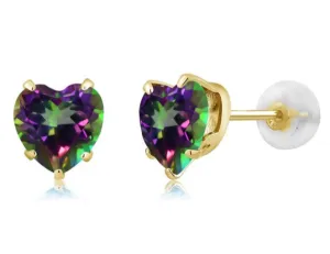 14k Yellow Gold Plated 4 Carat Heart Created Mystic Topaz Stud Earrings