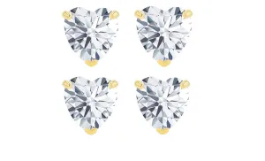 14k Yellow Gold Plated 6mm 2Ct Heart White Sapphire Set Of Two Stud Earrings