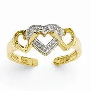 14k Yellow Gold Rhodium Diamond Heart Toe Ring
