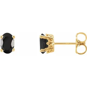 14K Yellow Natural Black Onyx Earrings