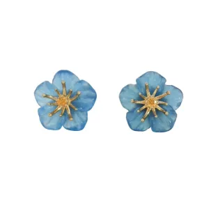 14ky "FORGET ME NOT" 10mm Earrings w/2 Yellow Sapphires .07ct, Agate Flowers 3.33ct