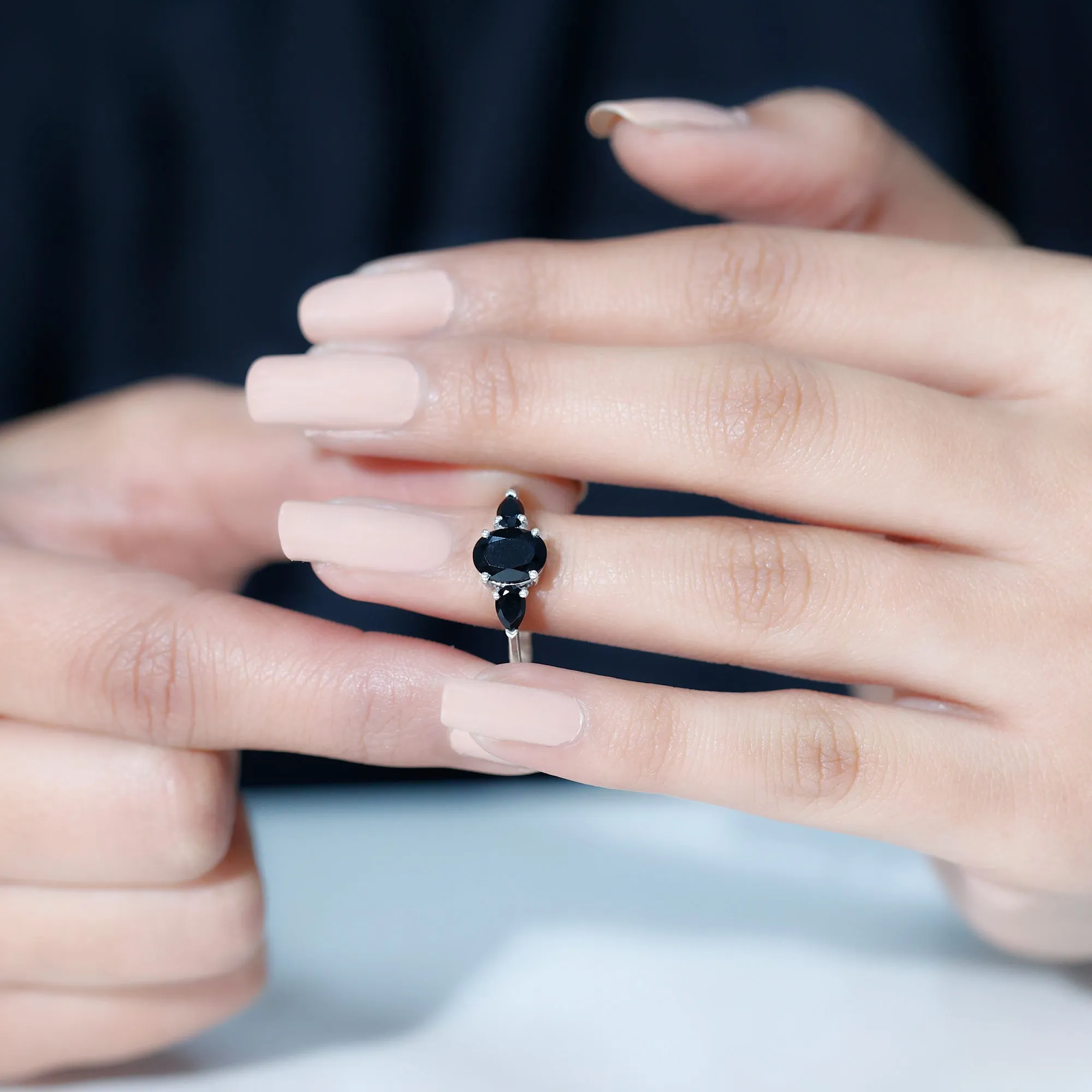 1.50 CT Three Stone Black Onyx Ring