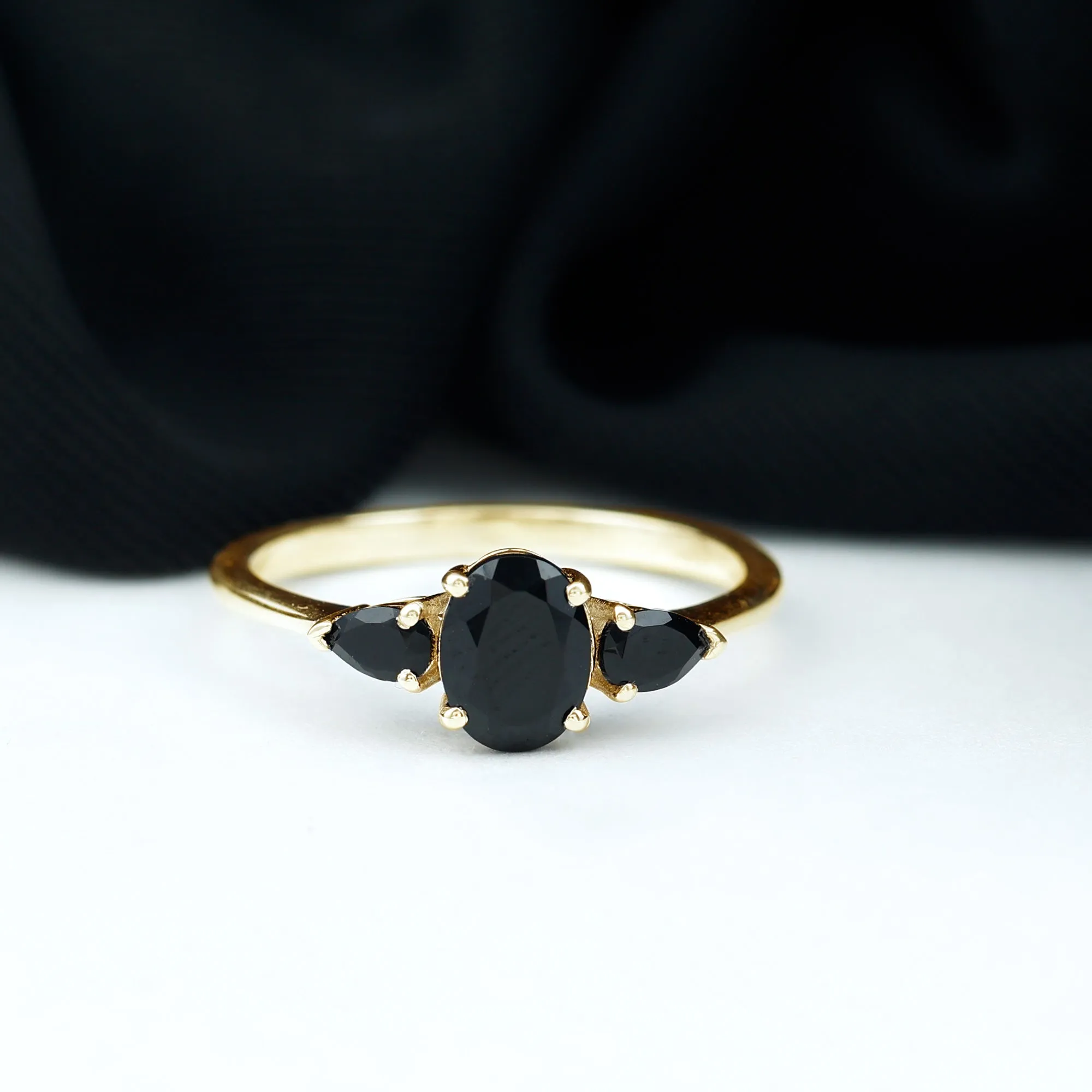 1.50 CT Three Stone Black Onyx Ring