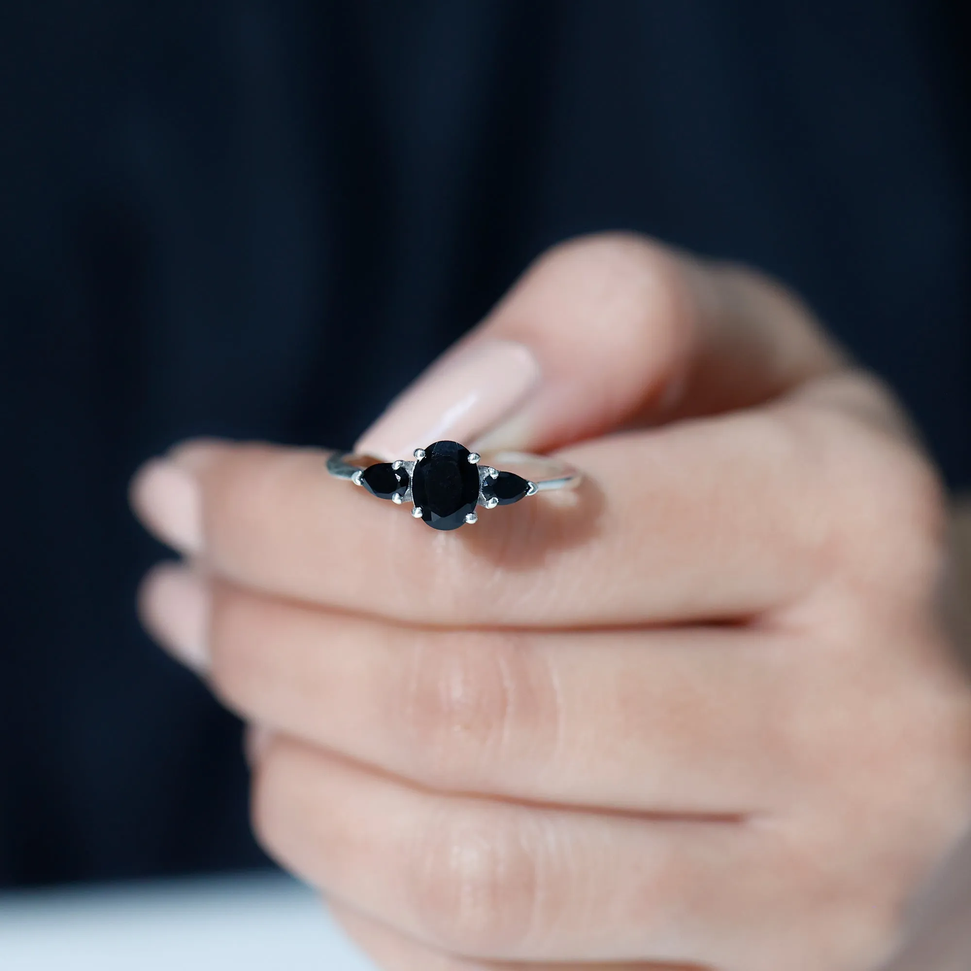 1.50 CT Three Stone Black Onyx Ring