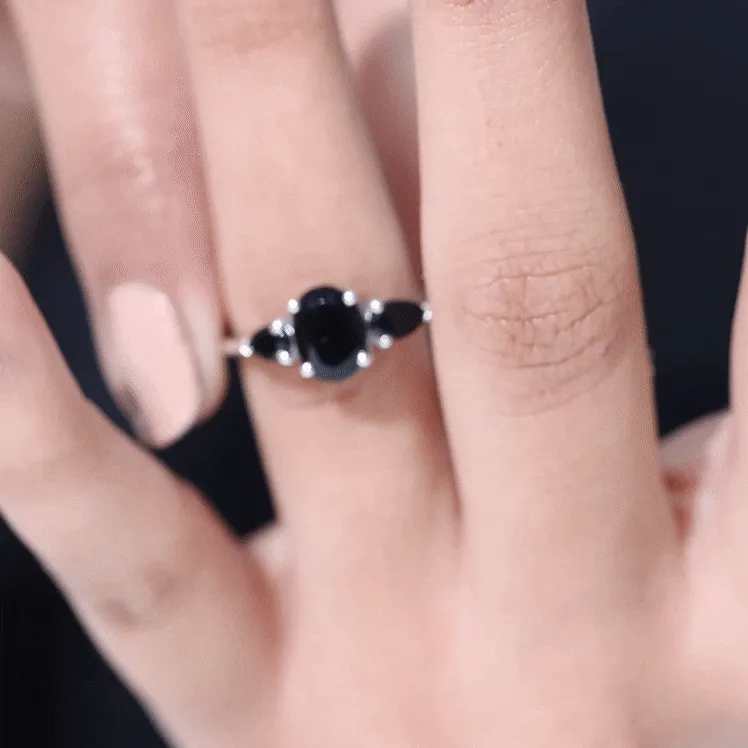 1.50 CT Three Stone Black Onyx Ring