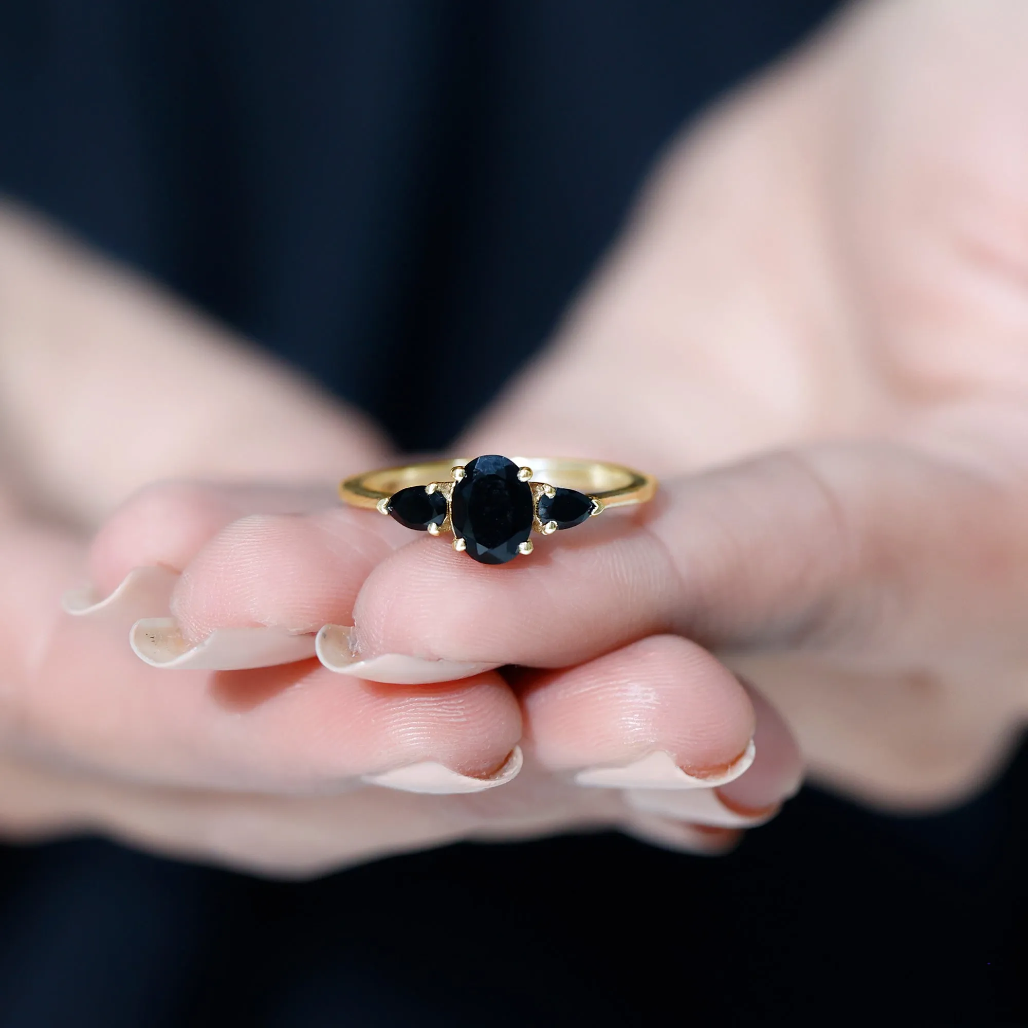 1.50 CT Three Stone Black Onyx Ring