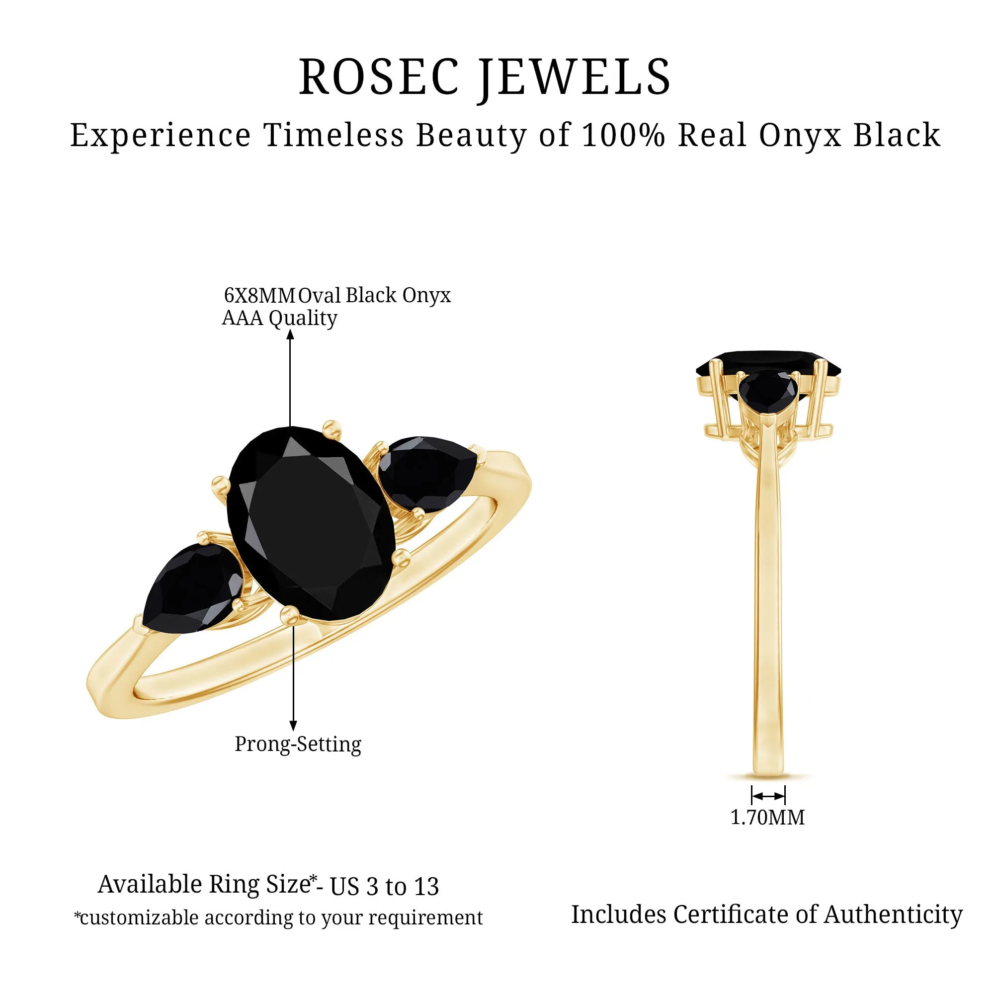 1.50 CT Three Stone Black Onyx Ring