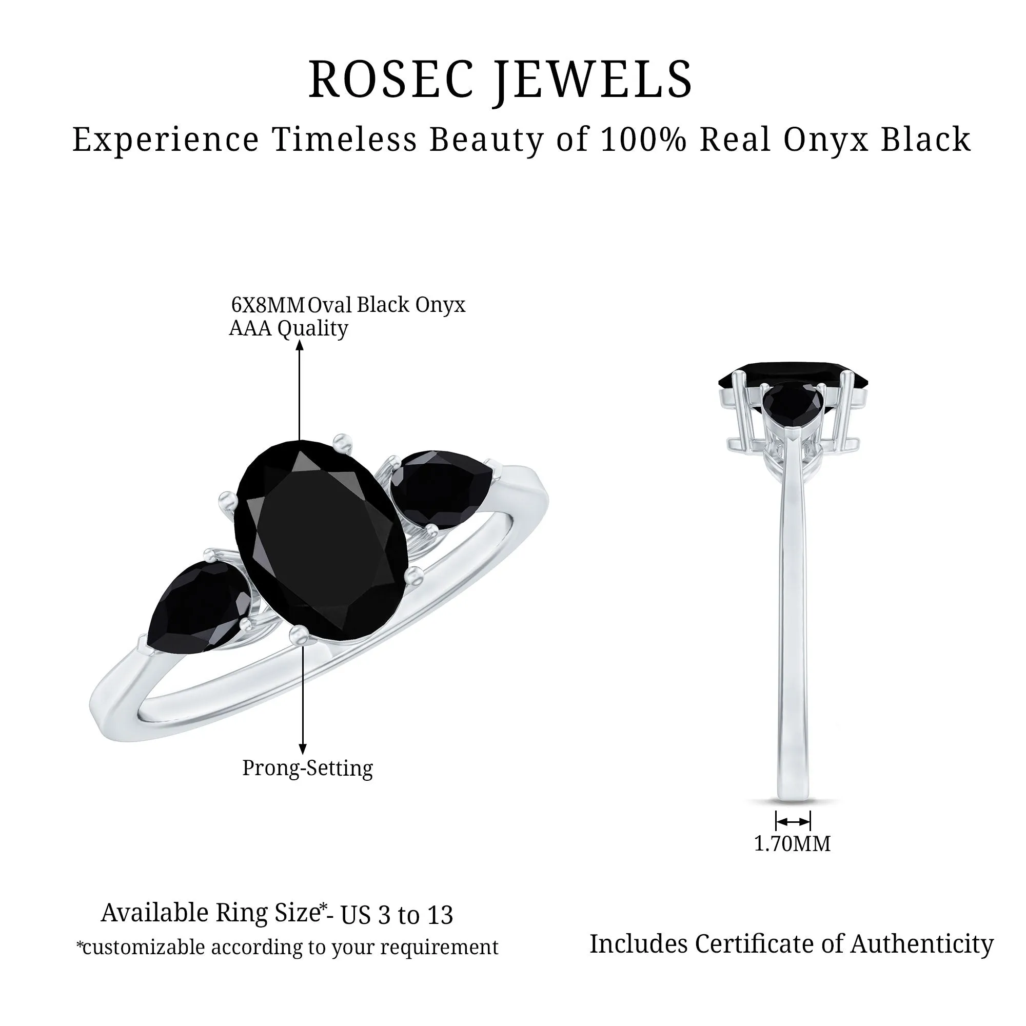 1.50 CT Three Stone Black Onyx Ring
