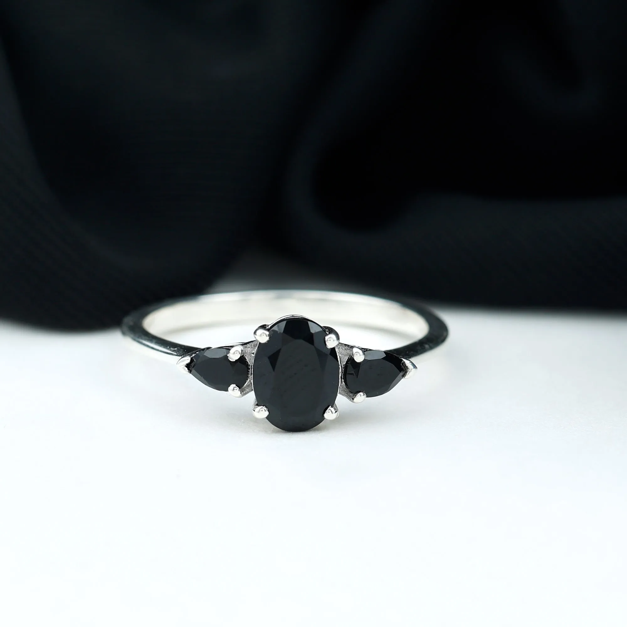 1.50 CT Three Stone Black Onyx Ring