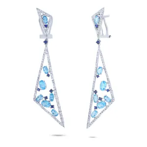 1.50ct Diamond & 5.34ct Blue Topaz & BlueSapphire 14k White Gold Earring